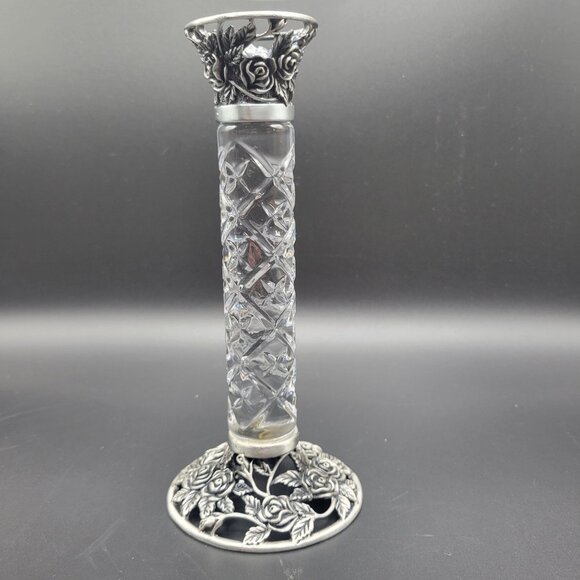 Crystal Clear Set of 2 Candlesticks Rose Design Candle Holders 8.5" - Picture 12 of 13
